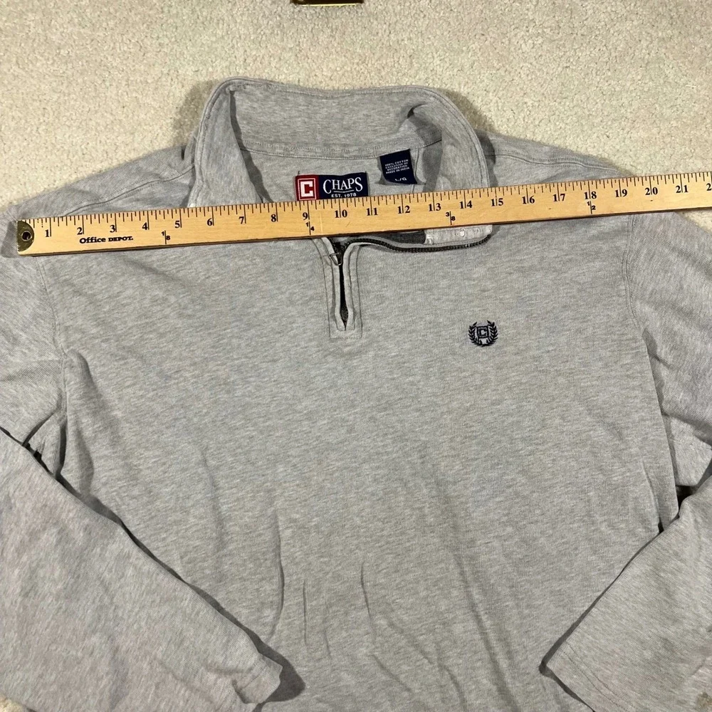 Chaps Quarter Zip Pullover Mens Large Gray Cotton Long Sleeve Crest Logo Sweater